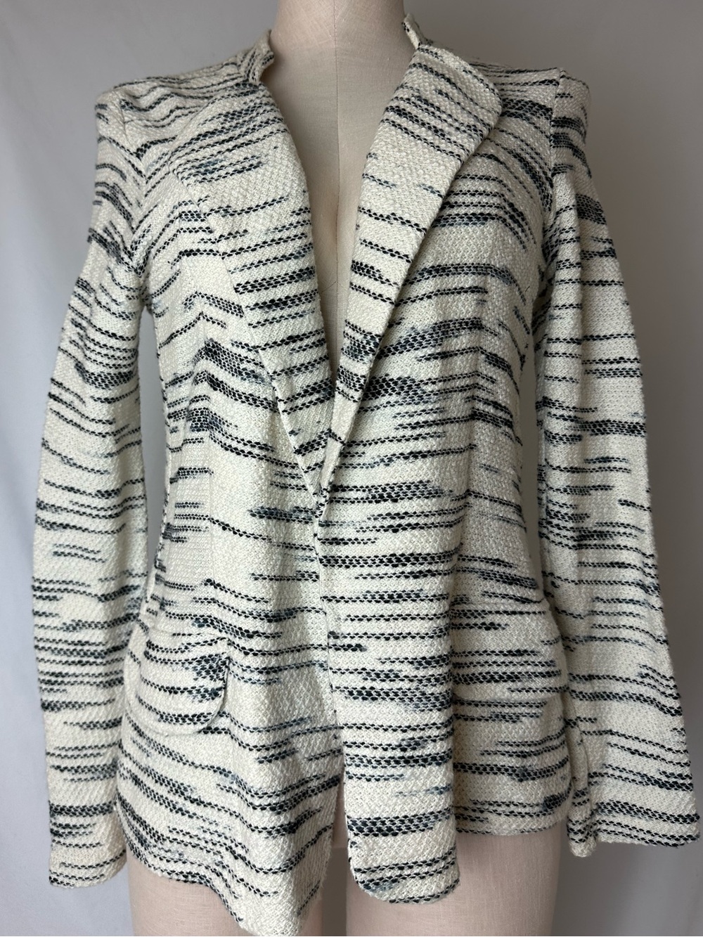 DOLAN Ivory Knit Open-Front Blazer with Black Stripe